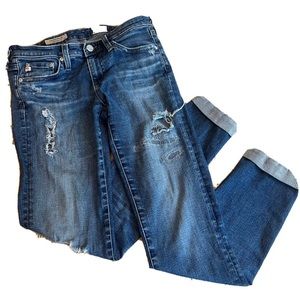 AG Adriano Goldschmied Jeans The Stilt Roll Up Cigarette Distressed 26